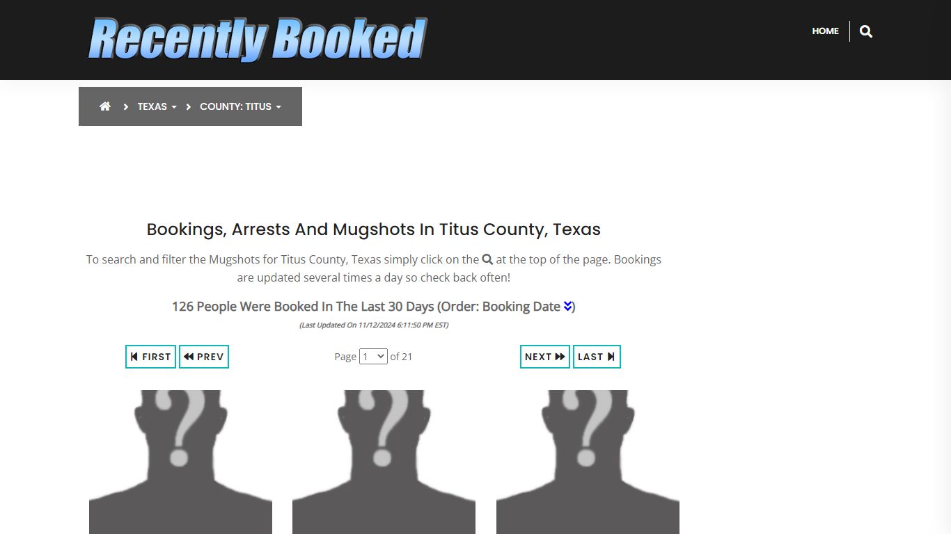 Bookings, Arrests and Mugshots in Titus County, Texas - Recently Booked