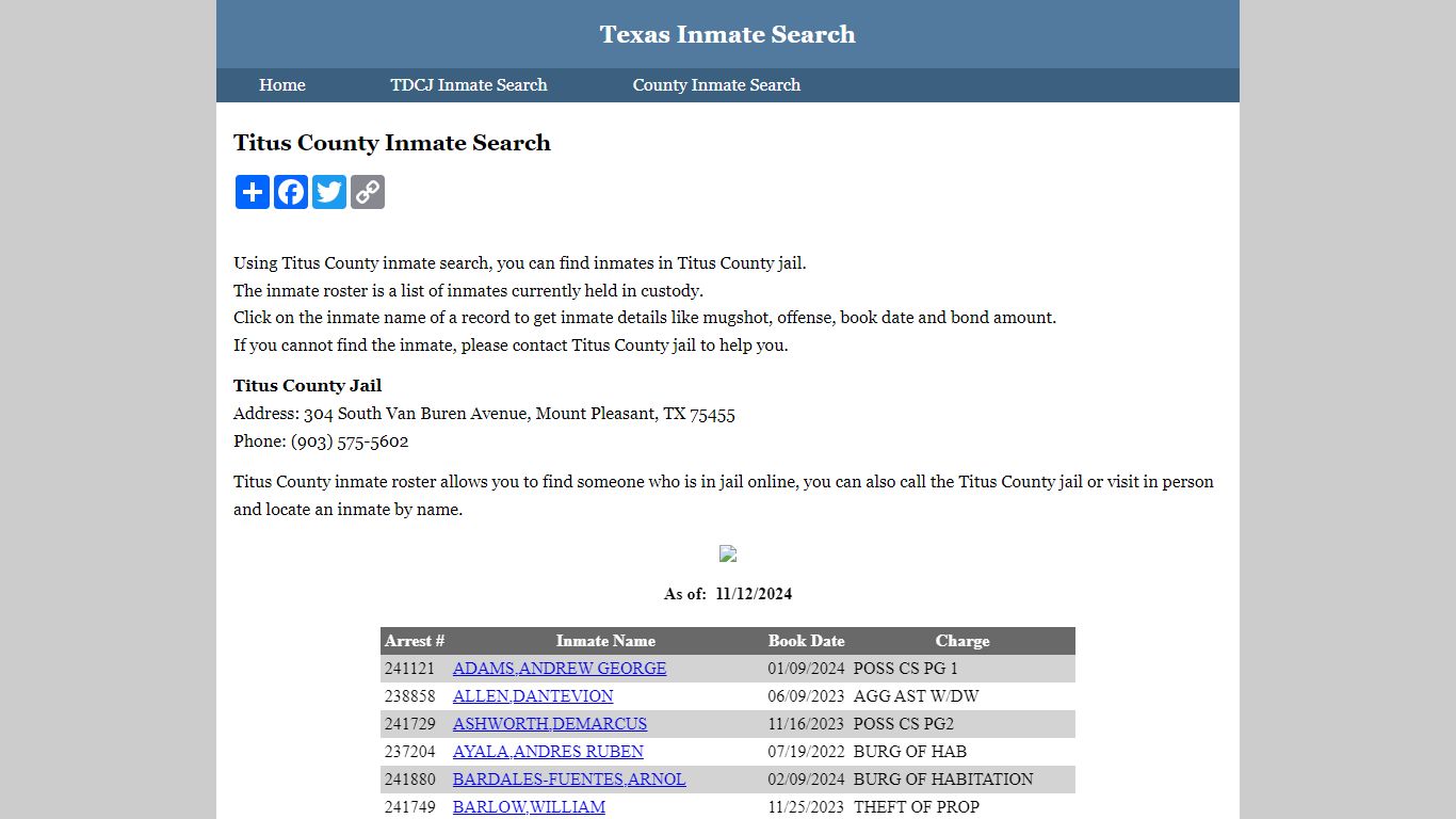 Titus County Inmate Search