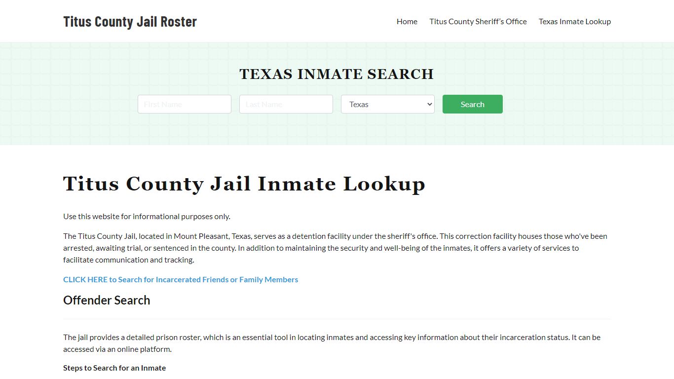 Titus County Jail Roster Lookup, TX, Inmate Search