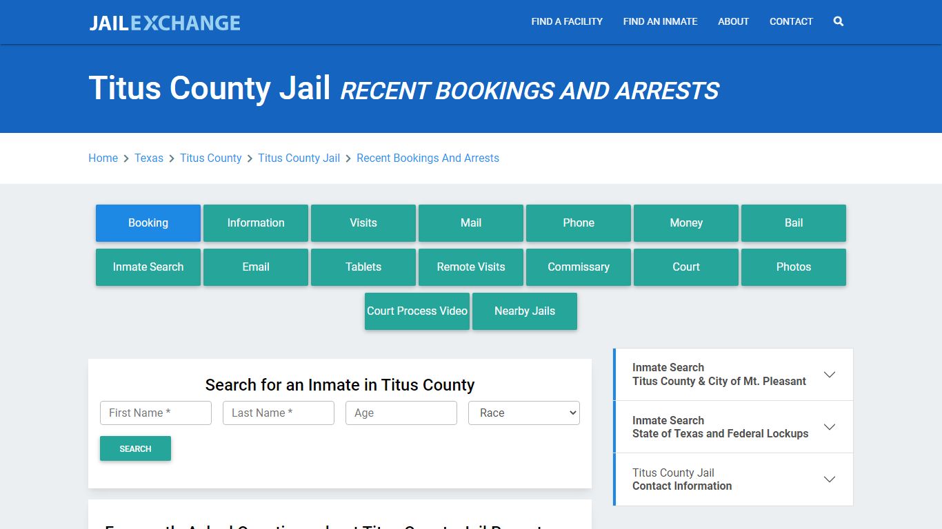 Titus County Jail Recent Bookings And Arrests - Jail Exchange