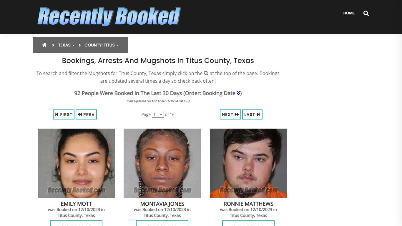 Recent bookings, Arrests, Mugshots in Titus County, Texas - Recently Booked